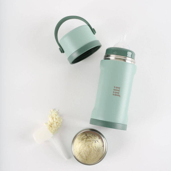 Jili Bottle All-In-One insulated baby bottle in Almond, Sage, and Ice colorways