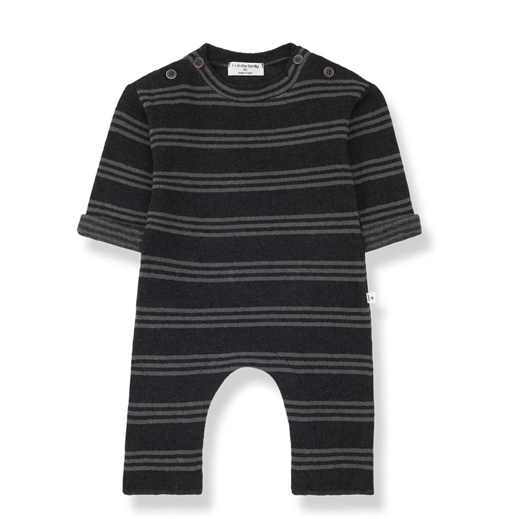 1+ In The Family - Cozy Knit Jumpsuit - Anthracite Stripe-Footies + Rompers (Fashion)-0-3M-Posh Baby