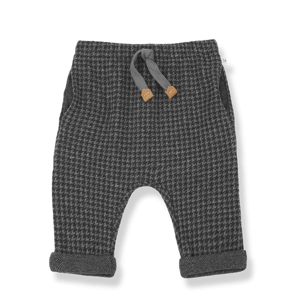 1+ In The Family - Drawstring Pant - Anthracite Houndstooth-Bottoms-0-3M-Posh Baby