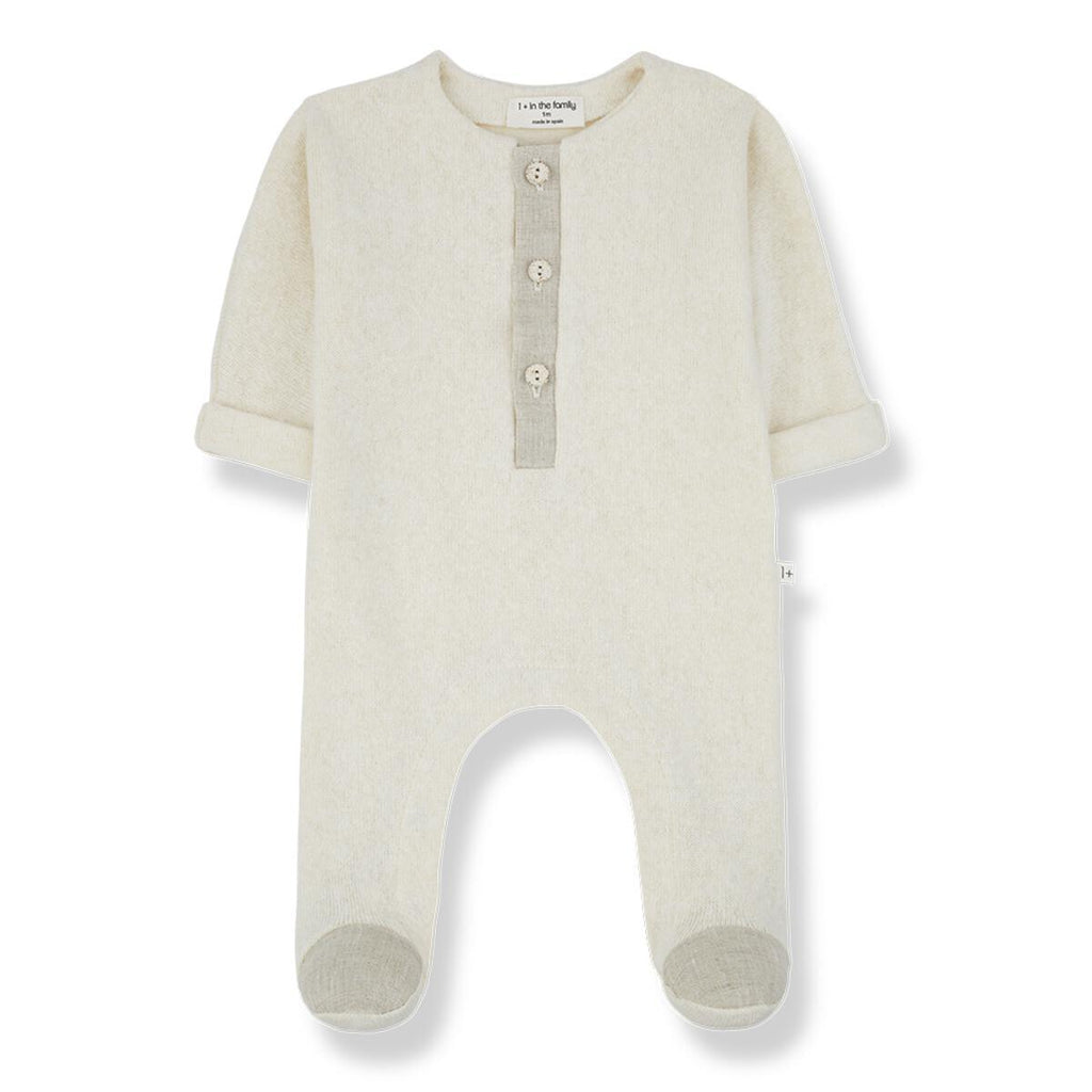 1+ In The Family - Knit Button Detail Footie - Ecru-Footies + Rompers (Fashion)-3-6M-Posh Baby