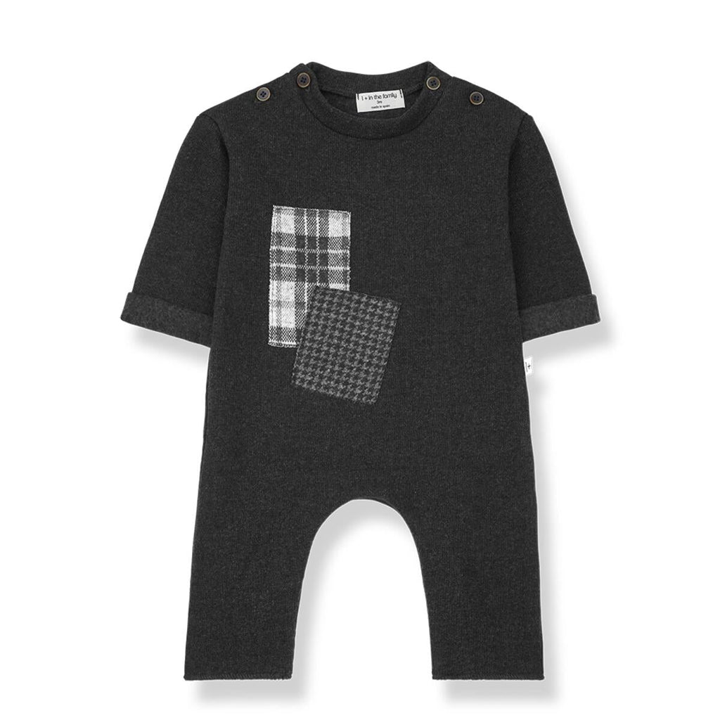 1+ In The Family - Knit Patchwork Jumpsuit - Anthracite-Footies + Rompers (Fashion)-0-3M-Posh Baby