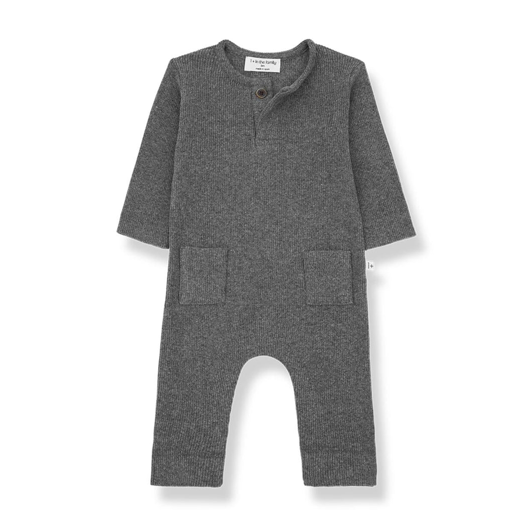 1+ In The Family - Knit Pocket Jumpsuit - Grey-Footies + Rompers (Fashion)-0-3M-Posh Baby