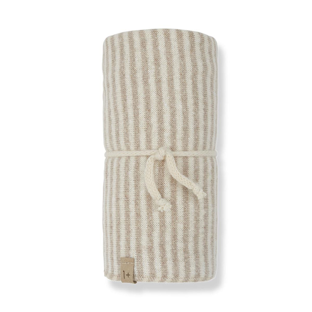 1+ In The Family - Knit Swaddle Blanket - Beige Stripe-Swaddle Blankets-Posh Baby