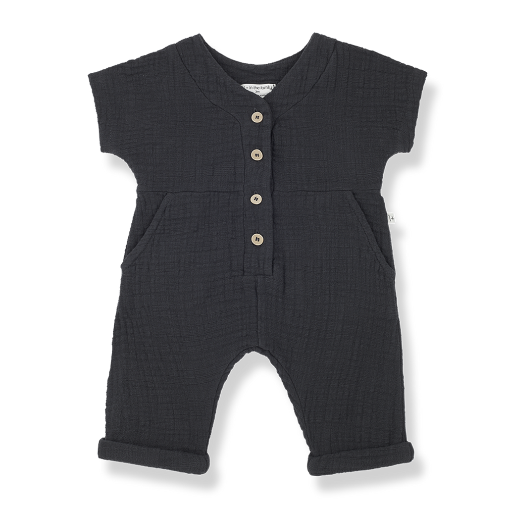 1+ In The Family - Muslin Romper - Anthracite-Footies + Rompers (Fashion)-3-6M-Posh Baby