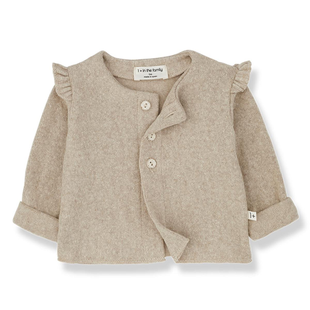 1+ In The Family - Ruffle Shoulder Knit Sweater - Beige-Sweaters + Cardigans + Jackets-Newborn-Posh Baby