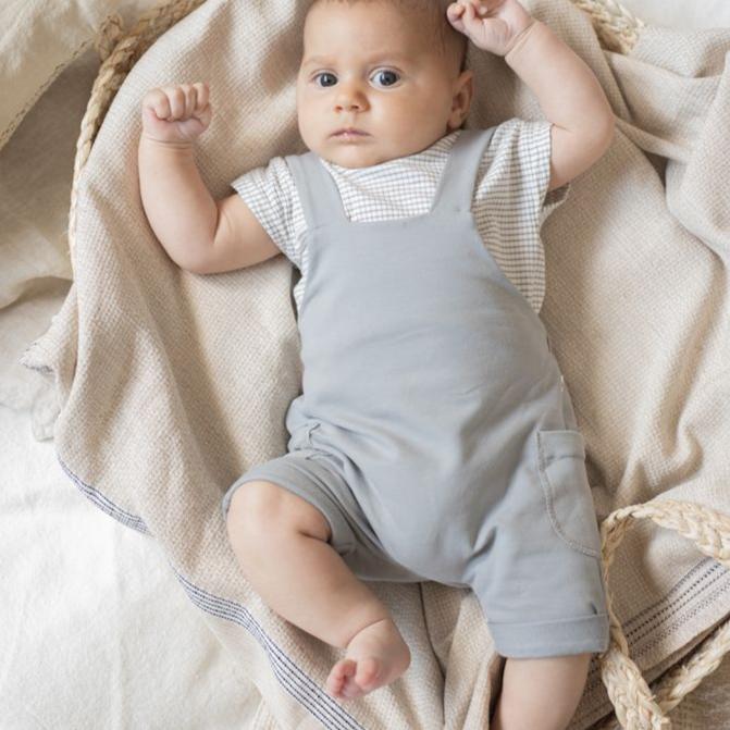 1+ In The Family - Shortie Overall Pants - Smoky Blue-Footies + Rompers (Fashion)-6-9M-Posh Baby