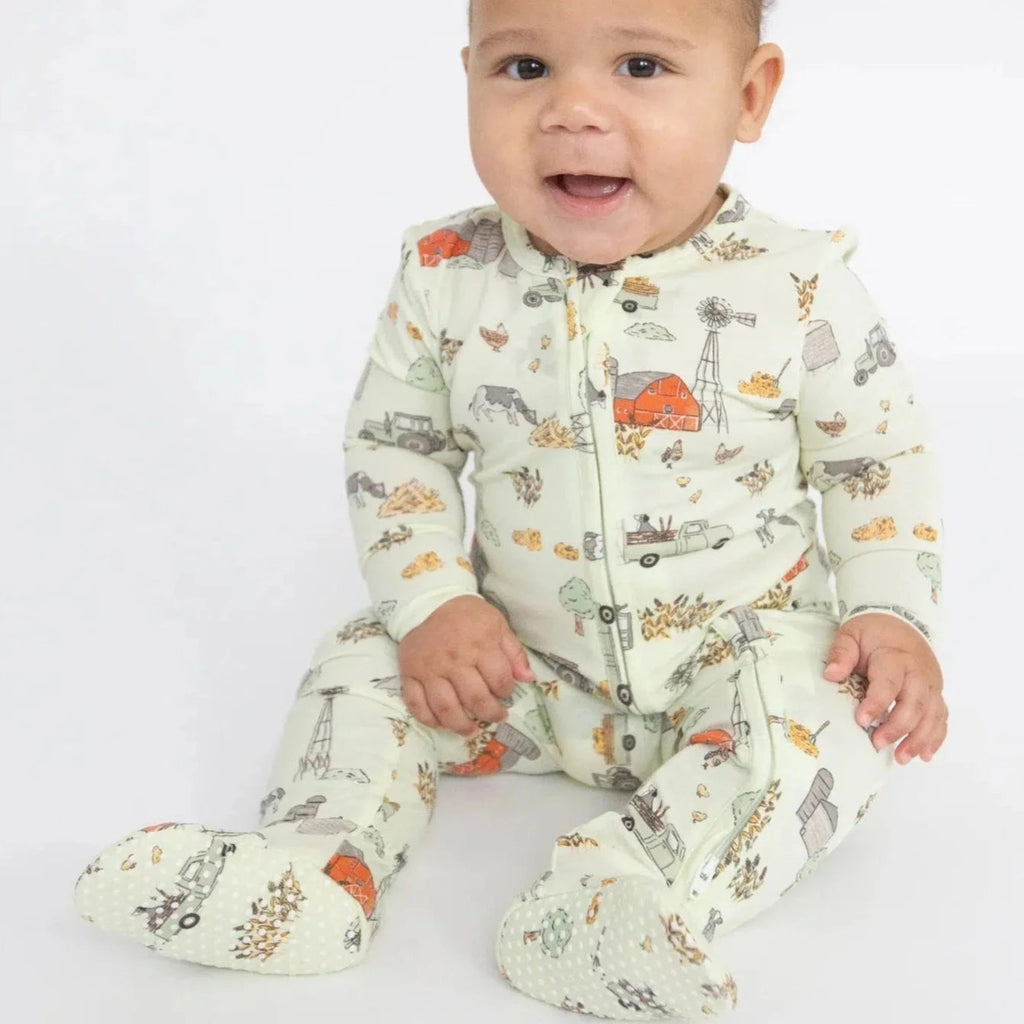 Angel Dear - Bamboo Zipper Footie - Hay Farmer-Footies + Rompers (Basic)-9-12M-Posh Baby