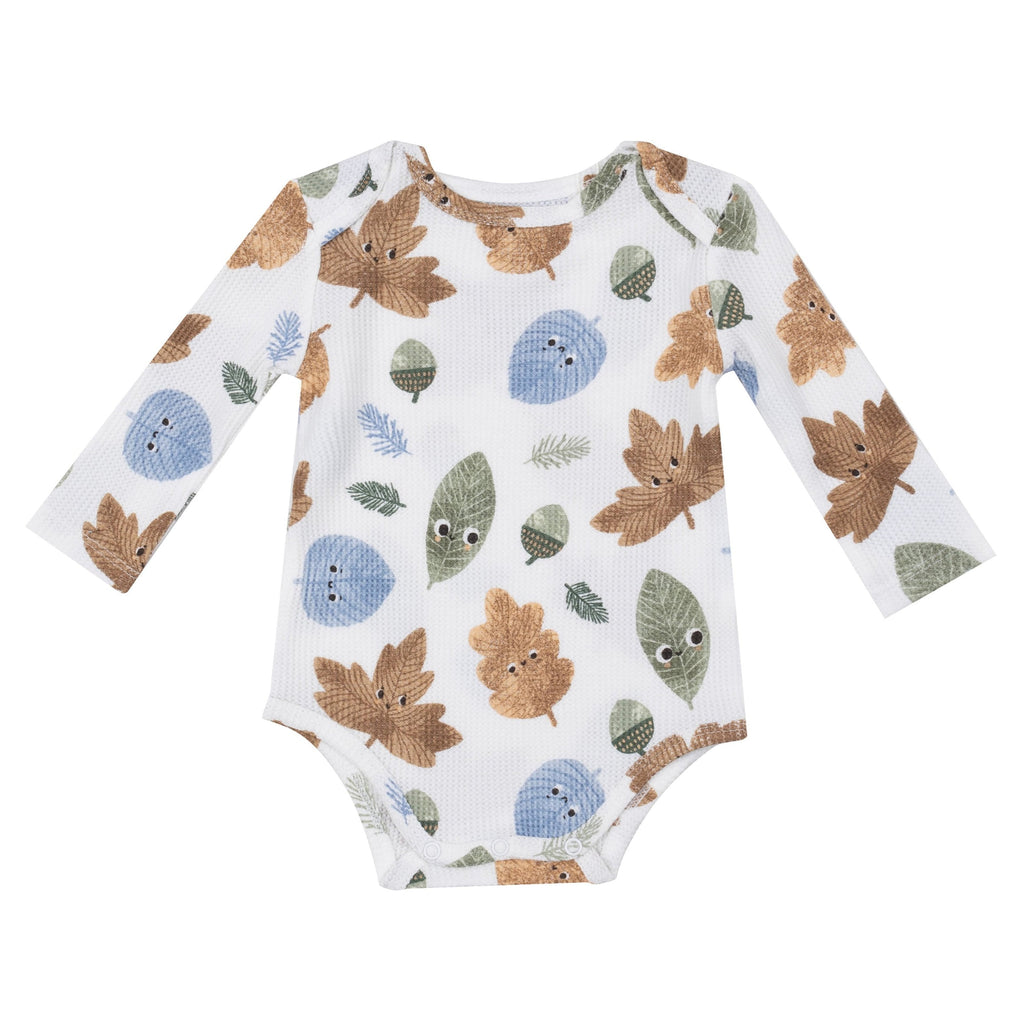 Angel Dear - Long Sleeve Waffle Bodysuit - Cuddly Leaves-Onesies-0-3M-Posh Baby