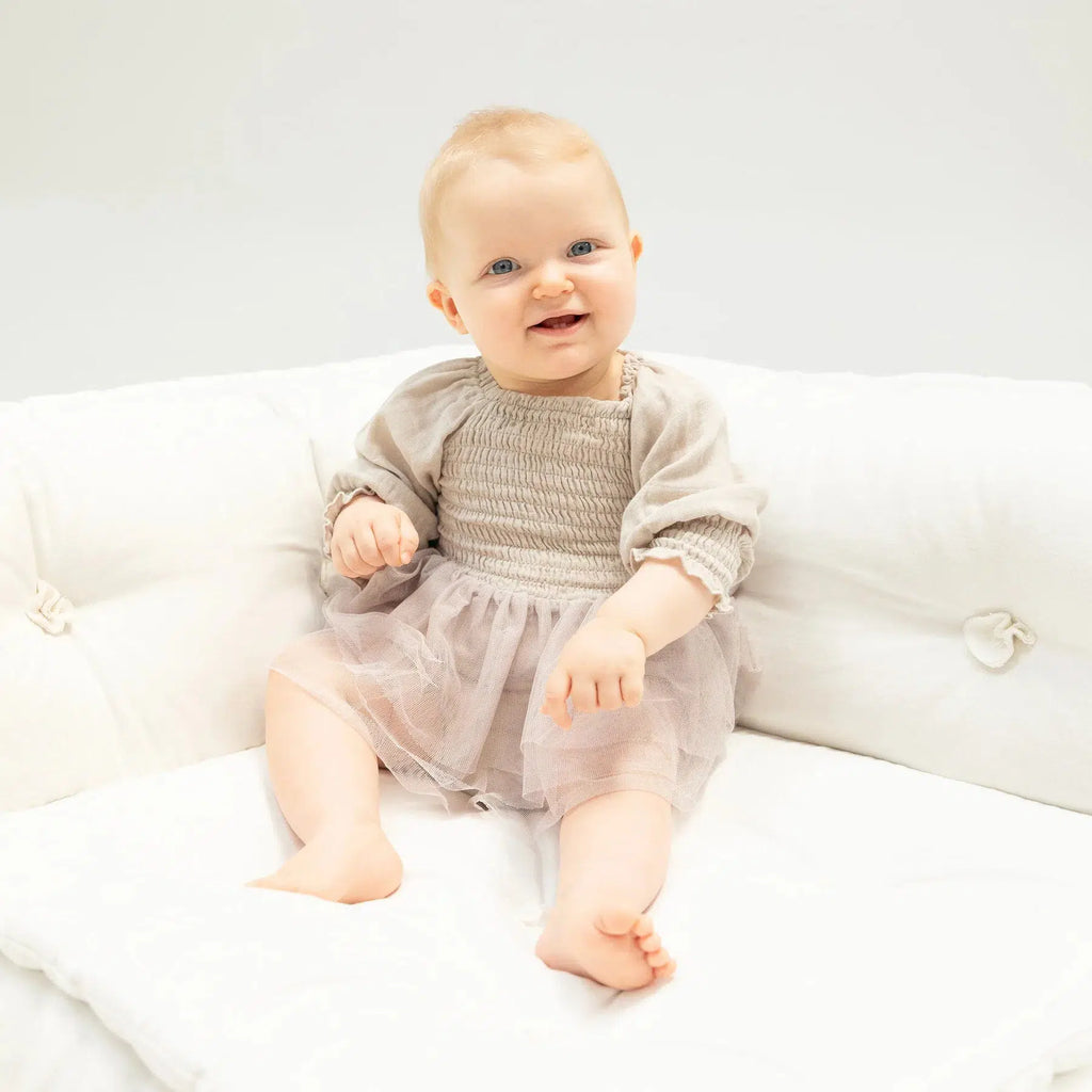 Angel Dear - Organic Long Sleeve Tutu Romper - Oatmeal-Dresses-6-12M-Posh Baby