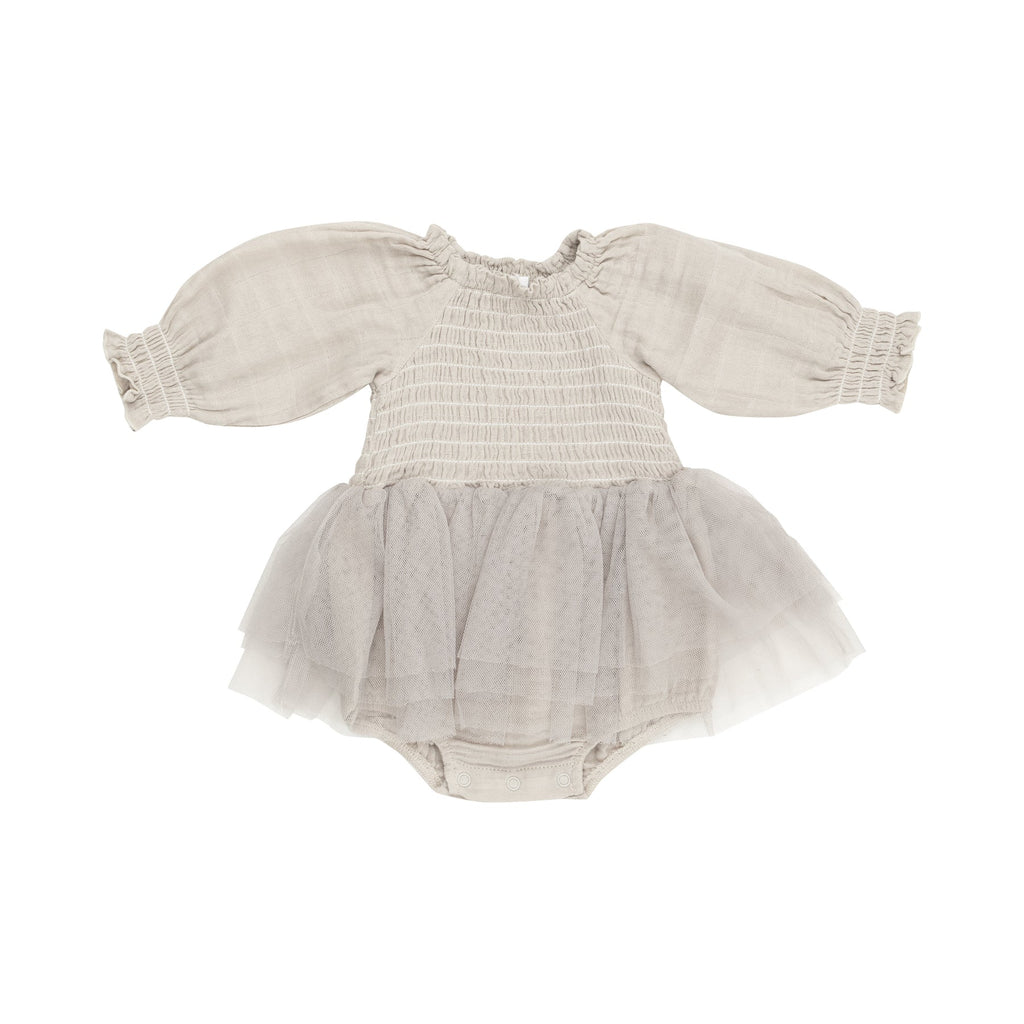 Angel Dear - Organic Long Sleeve Tutu Romper - Oatmeal-Dresses-6-12M-Posh Baby