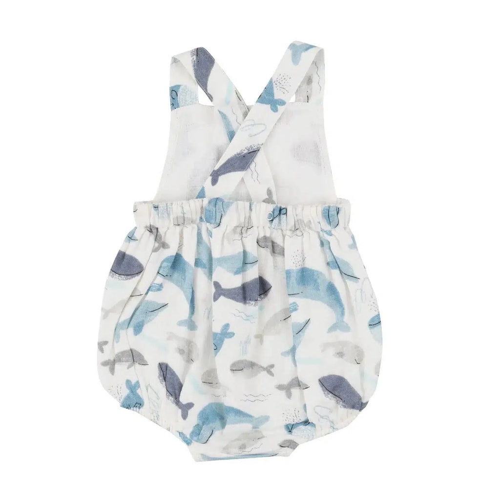 Angel Dear - Organic Retro Sunsuit - Blue Whales-Footies + Rompers (Fashion)-6-12M-Posh Baby