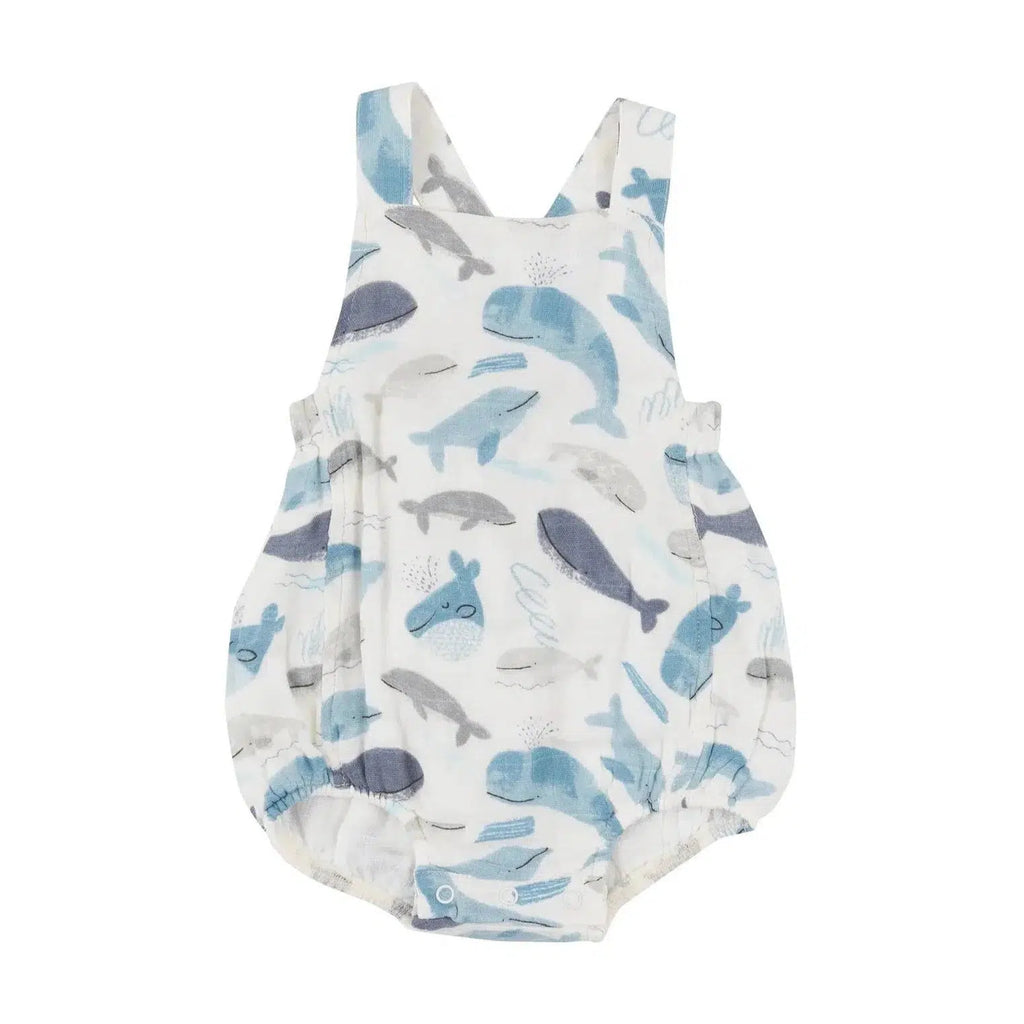 Angel Dear - Organic Retro Sunsuit - Blue Whales-Footies + Rompers (Fashion)-6-12M-Posh Baby