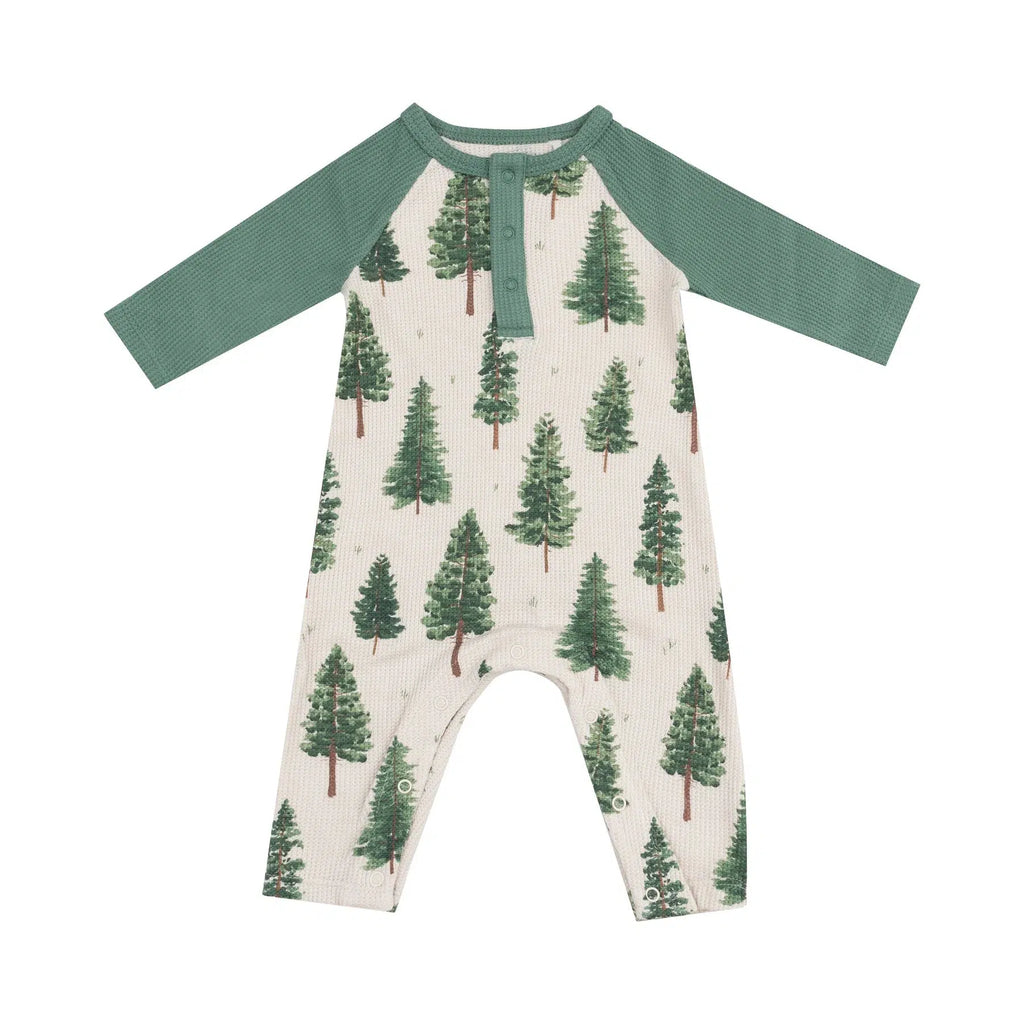 Angel Dear - Ribbed Raglan Romper - Forest Trees-Footies + Rompers (Fashion)-0-3M-Posh Baby