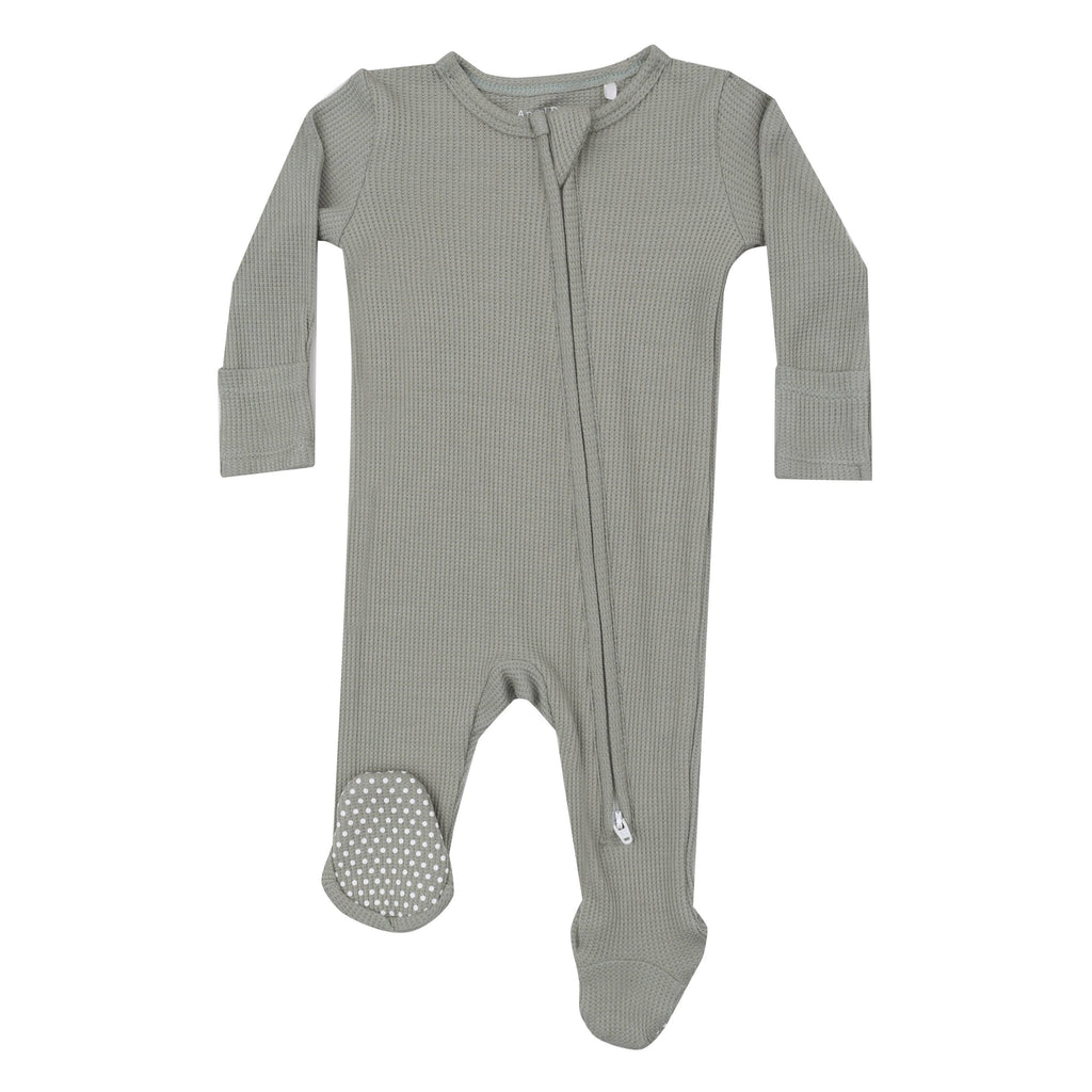 Angel Dear - Two-Way Waffle Zipper Footie - Dried Sage-Footies + Rompers (Basic)-Newborn-Posh Baby