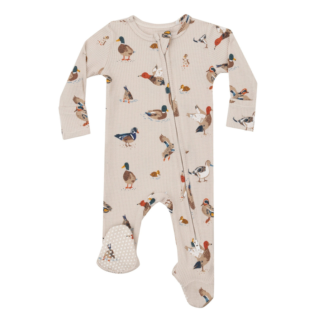 Angel Dear - Two-Way Waffle Zipper Footie - Ducks-Footies + Rompers (Basic)-Newborn-Posh Baby