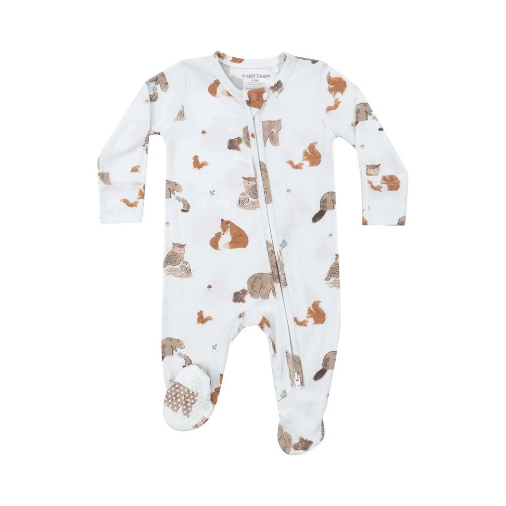 Angel Dear - Two-Way Zipper Footie - Woodland Animals Blue-Footies + Rompers (Basic)-Newborn-Posh Baby