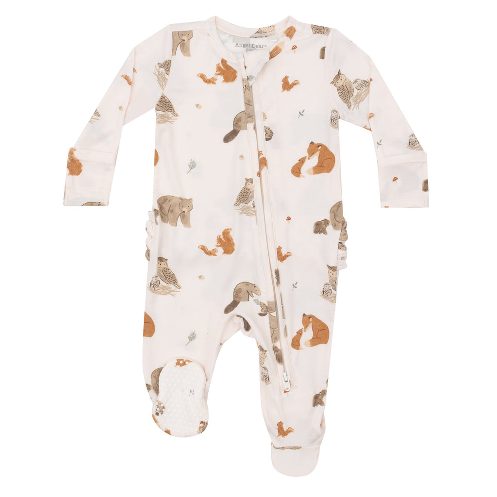 Angel Dear - Two-Way Zipper Footie - Woodland Animals Pink-Footies + Rompers (Basic)-Newborn-Posh Baby