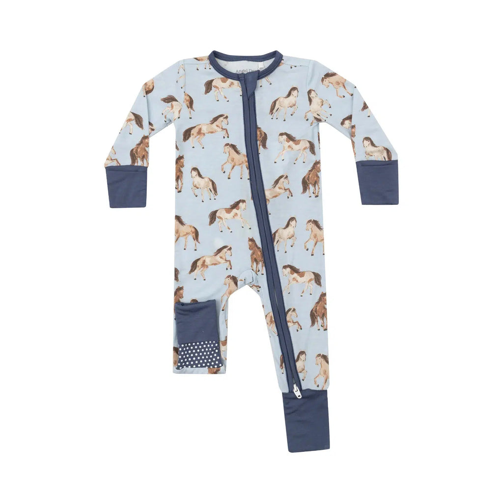 Angel Dear - Two-Way Zipper Romper - Horses-Footies + Rompers (Basic)-0-3M-Posh Baby