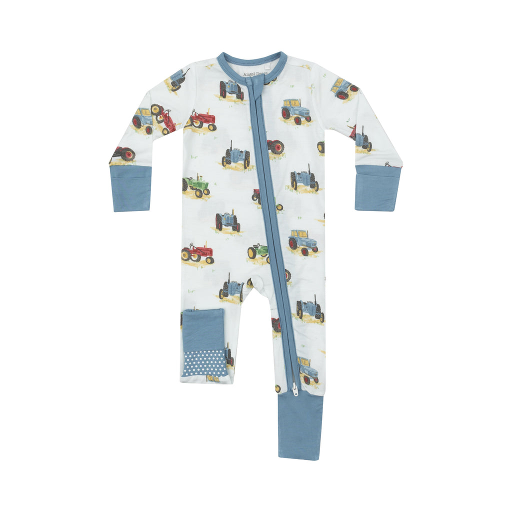 Angel Dear - Two-Way Zipper Romper - Vintage Tractors-Footies + Rompers (Basic)-0-3M-Posh Baby