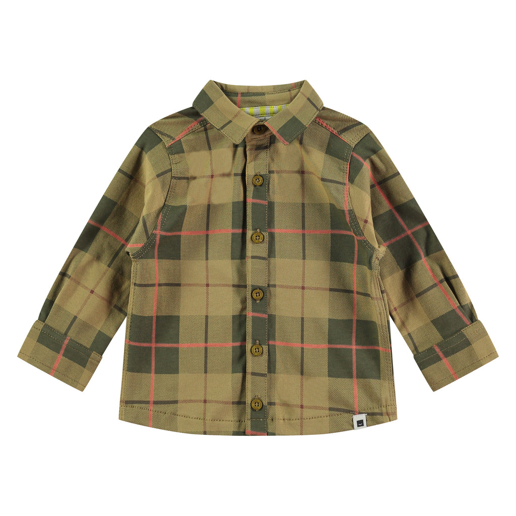 Babyface - Button-Up Top - Kiwi Green Plaid-Long Sleeves-0-3M-Posh Baby