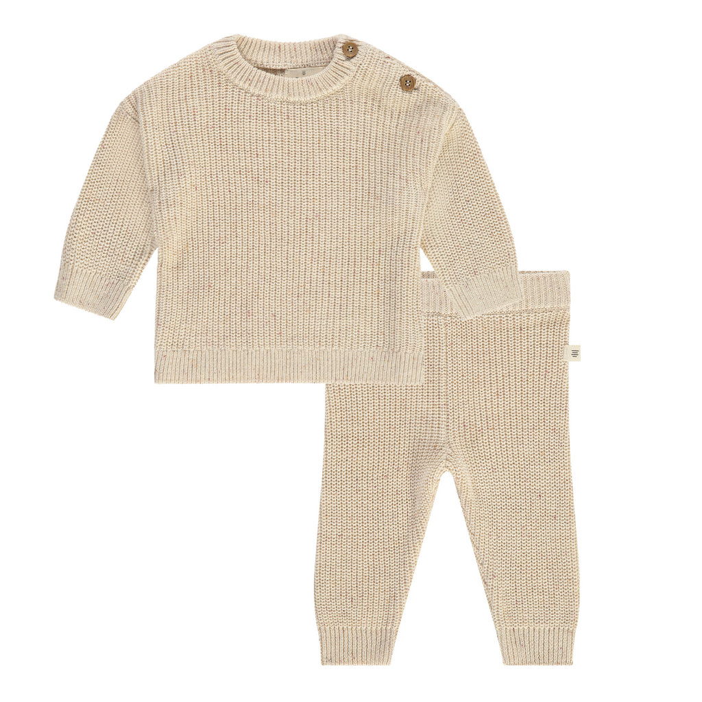 Babyface - Cozy Knit Legging + Sweater Set - Ecru Melange-Sets-Newborn-Posh Baby