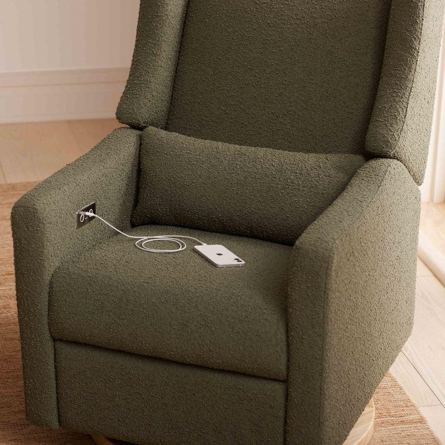 Babyletto - Kiwi Electronic Glider + Recliner - Luxe Olive Boucle with Light Wood Base-Chairs-Store Pickup in 2-5 Weeks-Posh Baby