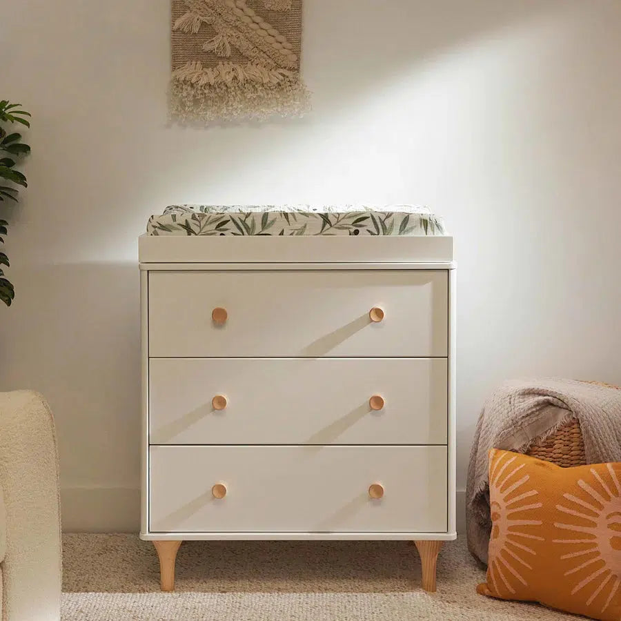 white dresser with changing table Babyletto Lolly 3-Drawer Changer & Natural Black Wednesday Dress – Size:4-PIECE (KBED, DRESSER, MIRROR, NIGHTSTAND ) Glide Drawers fit:FIT AND FLARE