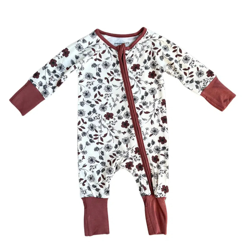 Babysprouts - Footless Romper - Mahogany Floral-Footies + Rompers (Basic)-0-3M-Posh Baby