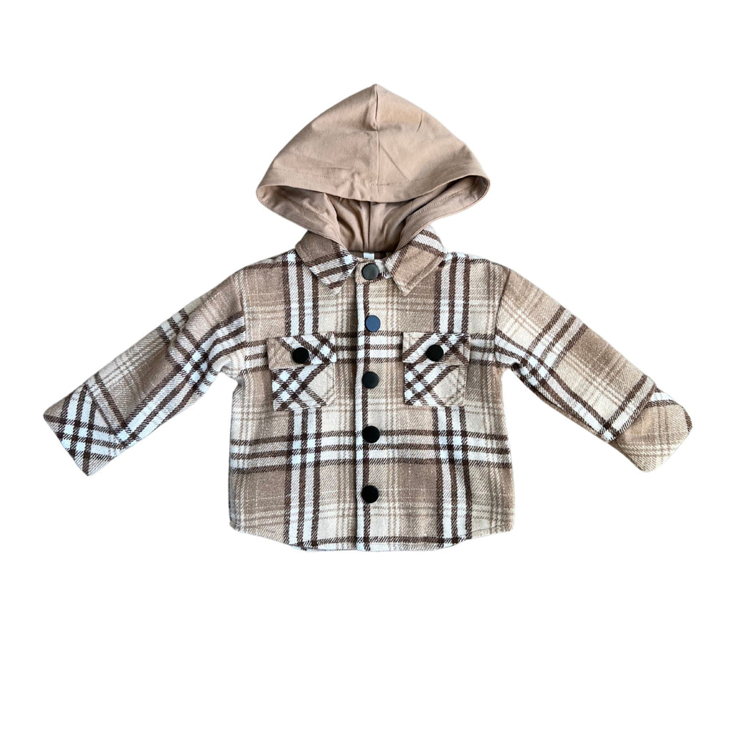 Babysprouts - Hooded Shacket - Mocha Plaid-Sweaters + Cardigans + Jackets-2T-Posh Baby