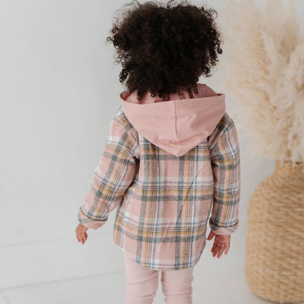 Babysprouts - Hooded Shacket - Pink Plaid-Sweaters + Cardigans + Jackets-6-12M-Posh Baby