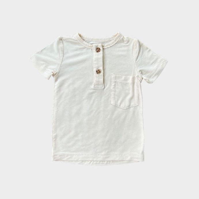 Babysprouts - Short Sleeve Henley Tee - Cream-Short Sleeves-6-12M-Posh Baby