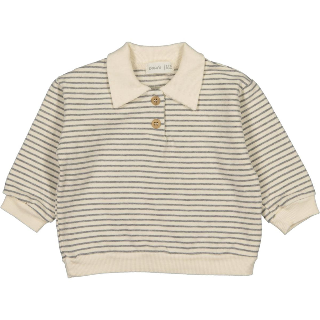 Bean's (Barcelona) - Organic Polo Sweatshirt - Ecru Stripe-Long Sleeves-0-3M-Posh Baby