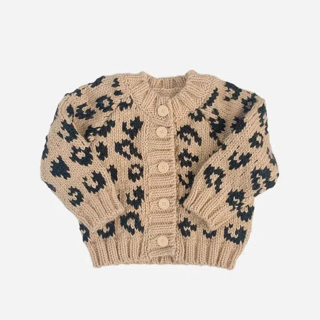 Blueberry Hill - Knit Classic Cardigan - Cheetah-Sweaters + Cardigans + Jackets-XS (6-12M)-Posh Baby