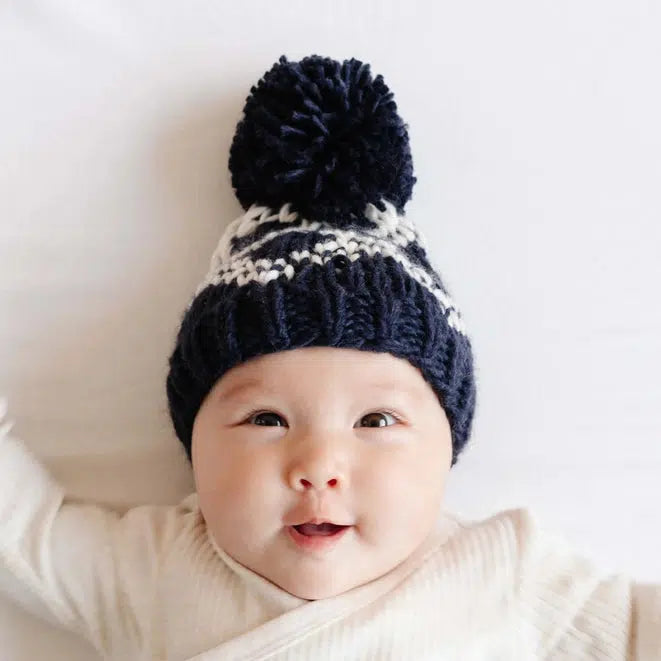 Blueberry Hill - Knit Fair Isle Hat - Navy Diamond-Hats-XS (3-6M)-Posh Baby