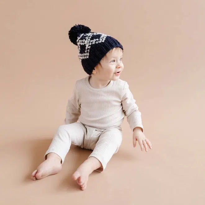 Blueberry Hill - Knit Fair Isle Hat - Navy Diamond-Hats-XS (3-6M)-Posh Baby