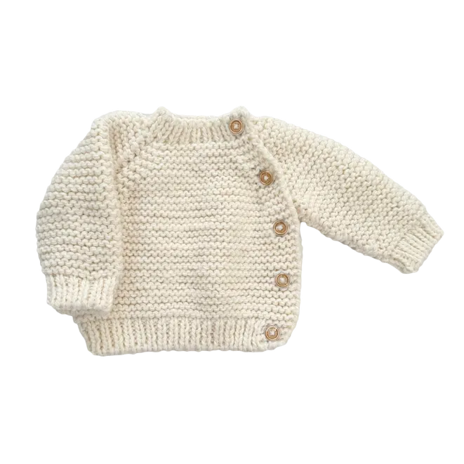 Blueberry Hill - Side-Button Cardigan - Cream-Sweaters + Cardigans + Jackets-NB (3-6M)-Posh Baby