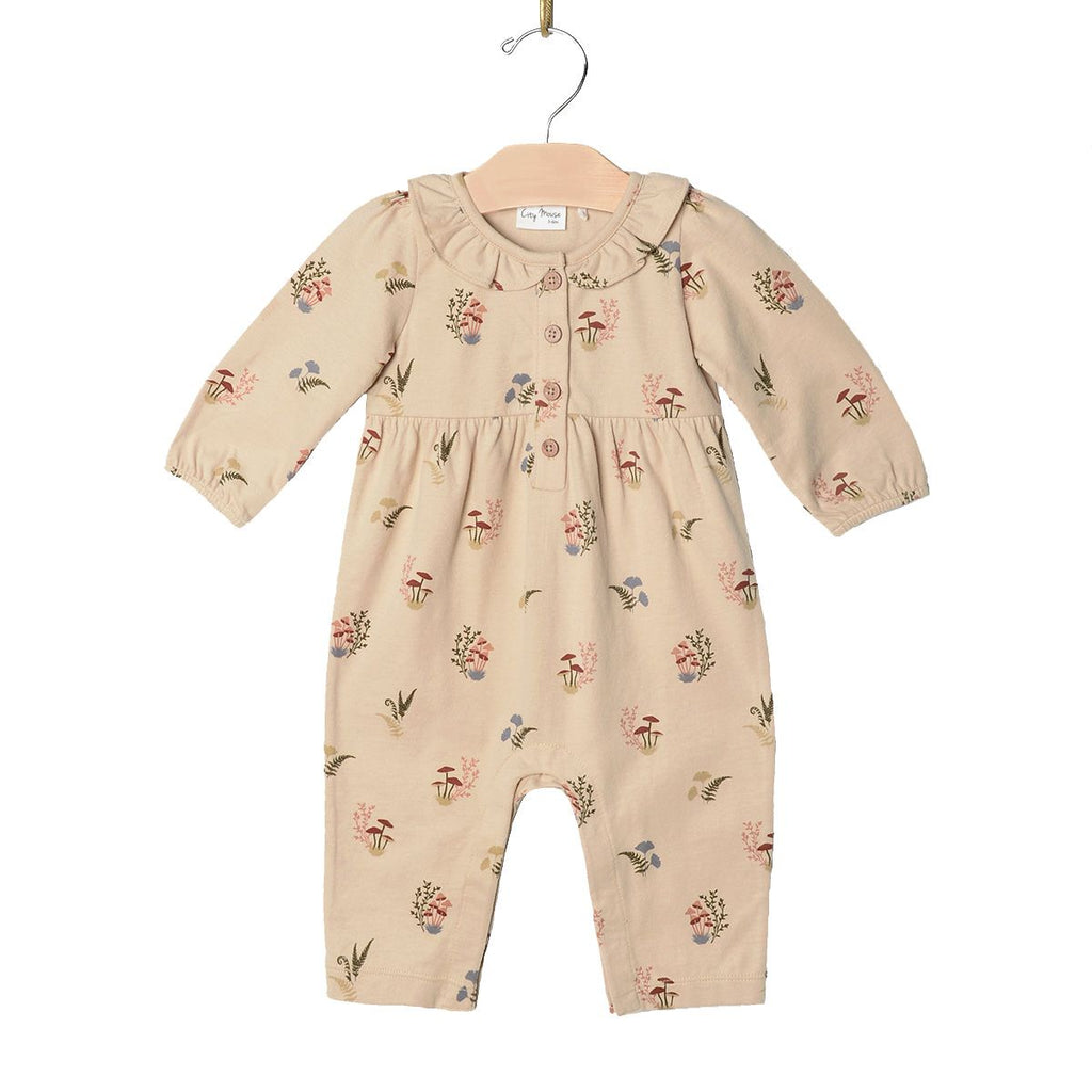 City Mouse - Frill Collar Romper - Floral Mushrooms-Footies + Rompers (Fashion)-0-3M-Posh Baby