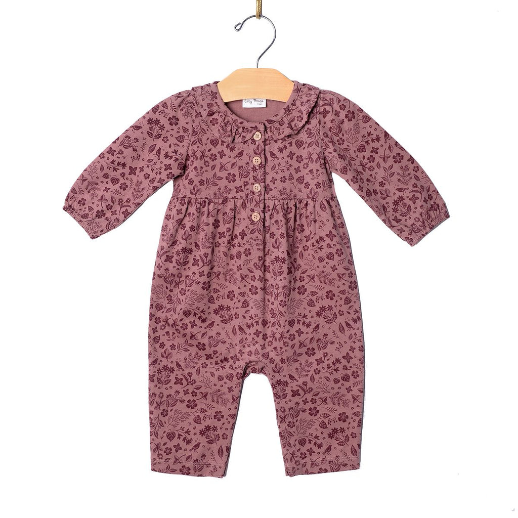 City Mouse - Frill Collar Romper - Mauve Floral-Footies + Rompers (Fashion)-0-3M-Posh Baby