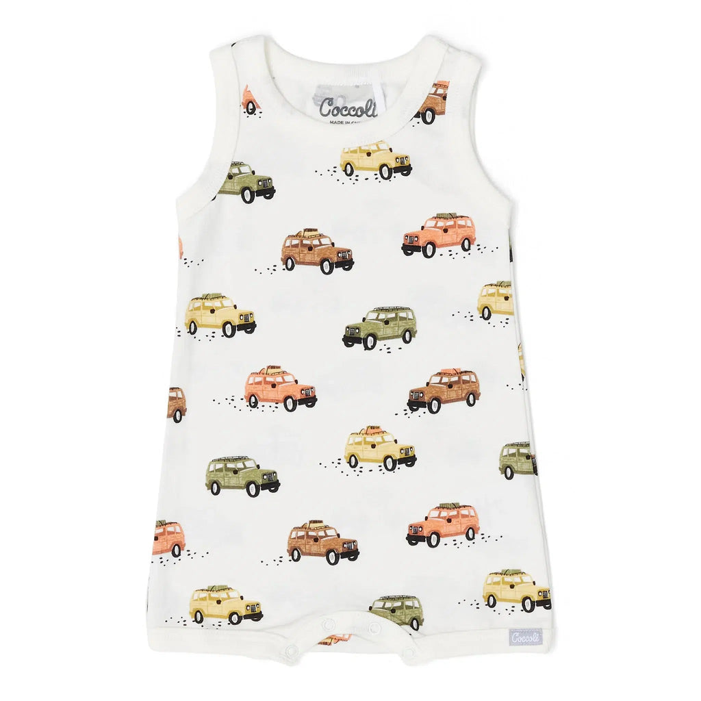 Coccoli - Modal Tank Romper - Vintage Jeeps-Footies + Rompers (Fashion)-9-12M-Posh Baby