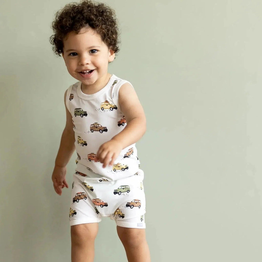 Coccoli - Modal Tank Romper - Vintage Jeeps-Footies + Rompers (Fashion)-9-12M-Posh Baby