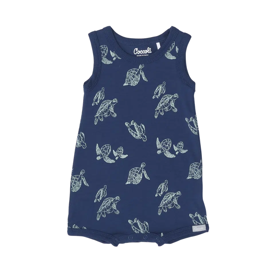 Coccoli - Organic Cotton + Modal Tank Romper - Sea Turtles-Footies + Rompers (Fashion)-Newborn-Posh Baby