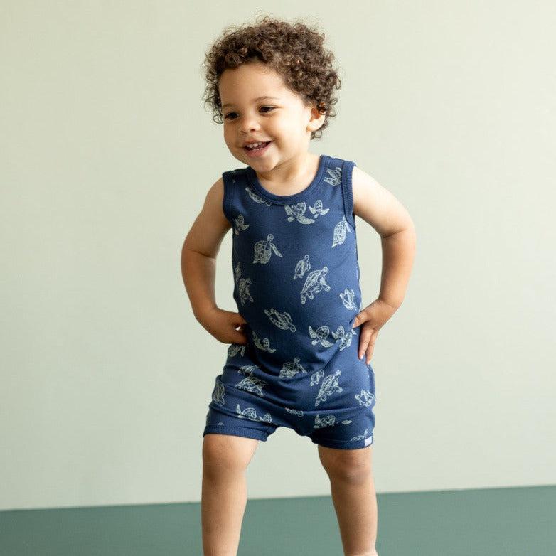 Coccoli - Organic Cotton + Modal Tank Romper - Sea Turtles-Footies + Rompers (Fashion)-Newborn-Posh Baby