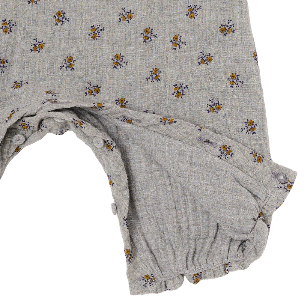 Cozmo (Barcelona) - Organic Ruffle Romper - Grey Floral-Footies + Rompers (Fashion)-0-3M-Posh Baby