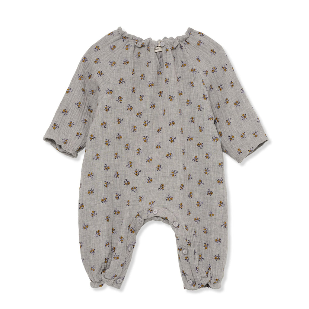 Cozmo (Barcelona) - Organic Ruffle Romper - Grey Floral-Footies + Rompers (Fashion)-0-3M-Posh Baby