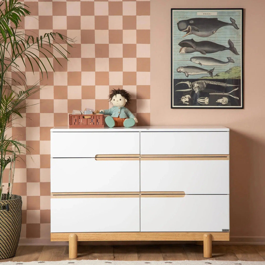 Dadada - Bliss Six-Drawer Dresser - White + Natural-Dressers + Changing Tables-Store Pickup-Posh Baby