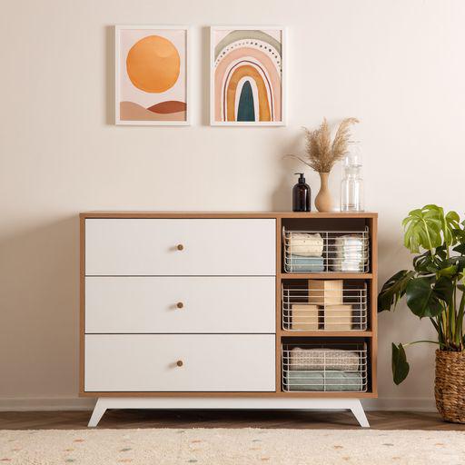 Dadada - Central Park Dresser - White + Red Oak-Dressers + Changing Tables-None-Store Pickup-Posh Baby