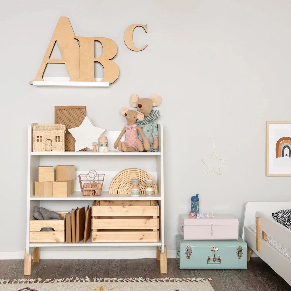 Dadada - Muse Bookshelf - White + Natural-Storage + Shelving-Posh Baby