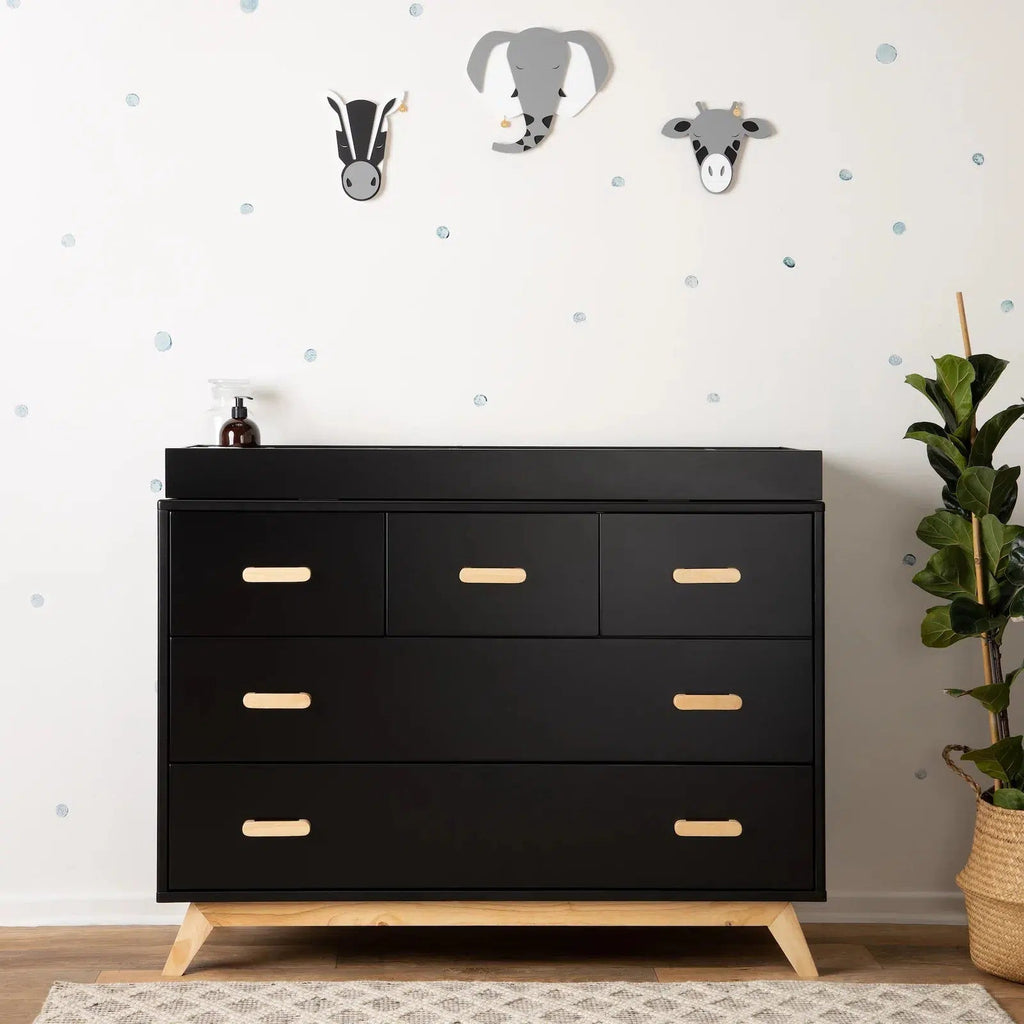 Dadada - Soho Five Drawer Dresser - Black + Natural-Dressers + Changing Tables-Store Pickup-Posh Baby