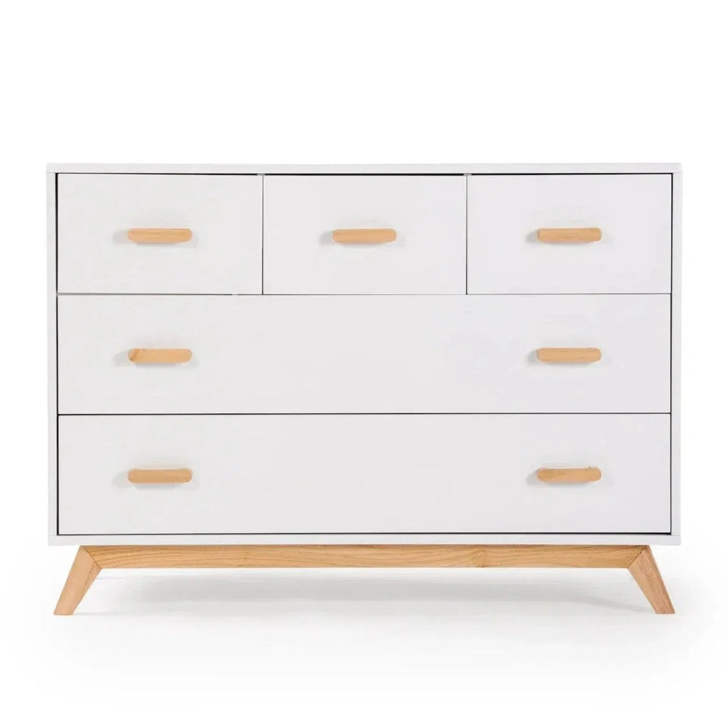 Dadada - Soho Five Drawer Dresser - White + Natural-Dressers + Changing Tables-Store Pickup-Posh Baby