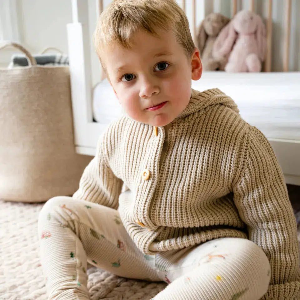 Dear Hayden - Waffle Knit Hooded Cardigan - Oatmeal-Sweaters + Cardigans + Jackets-0-6M-Posh Baby